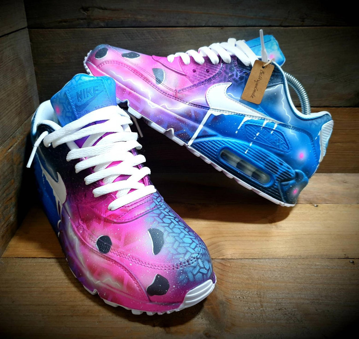 Custom Painted Air Max 90/Sneakers/Shoes/Kicks/Premium/Personalised/Solar Drip-Blue