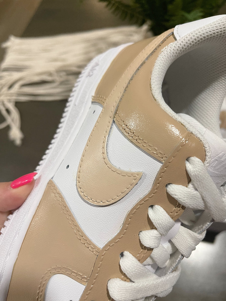 Custom Hand-Painted Nike Air Force 1 - Beige Colorblock Sneakers