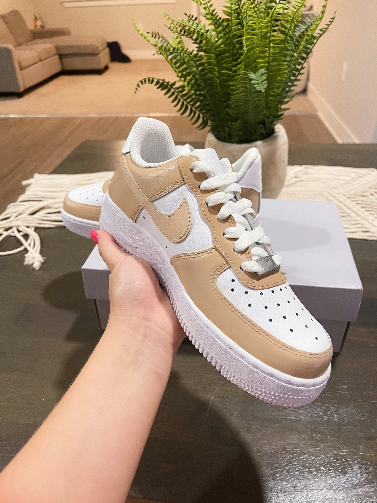 Custom Hand-Painted Nike Air Force 1 - Beige Colorblock Sneakers