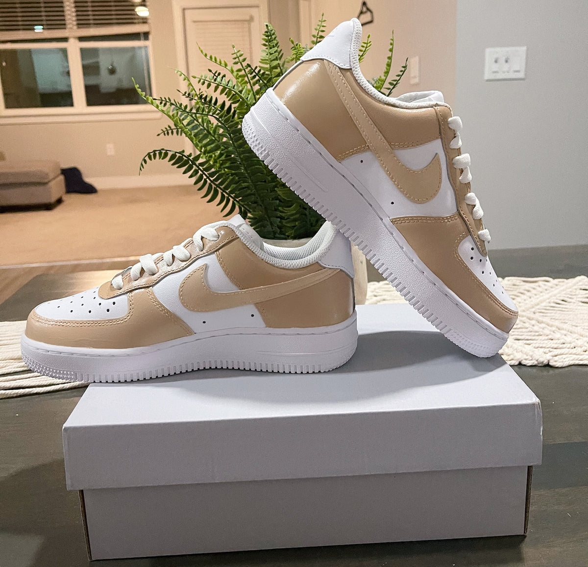 Custom Hand-Painted Nike Air Force 1 - Beige Colorblock Sneakers