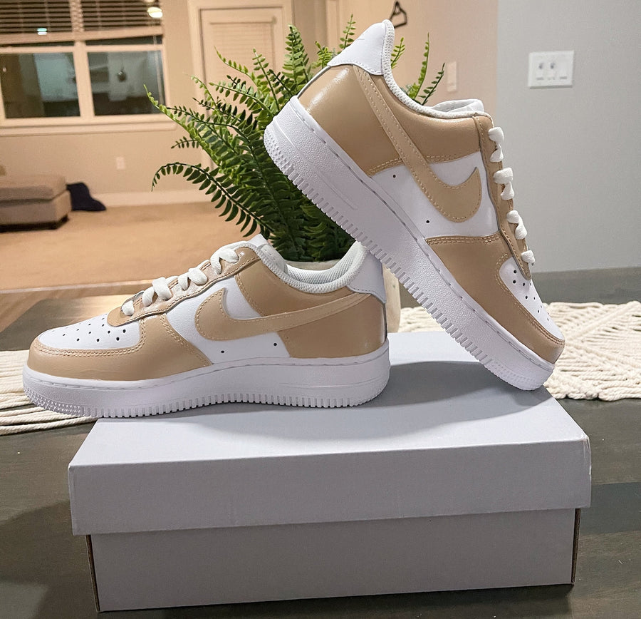 Custom Hand-Painted Nike Air Force 1 - Beige Colorblock Sneakers