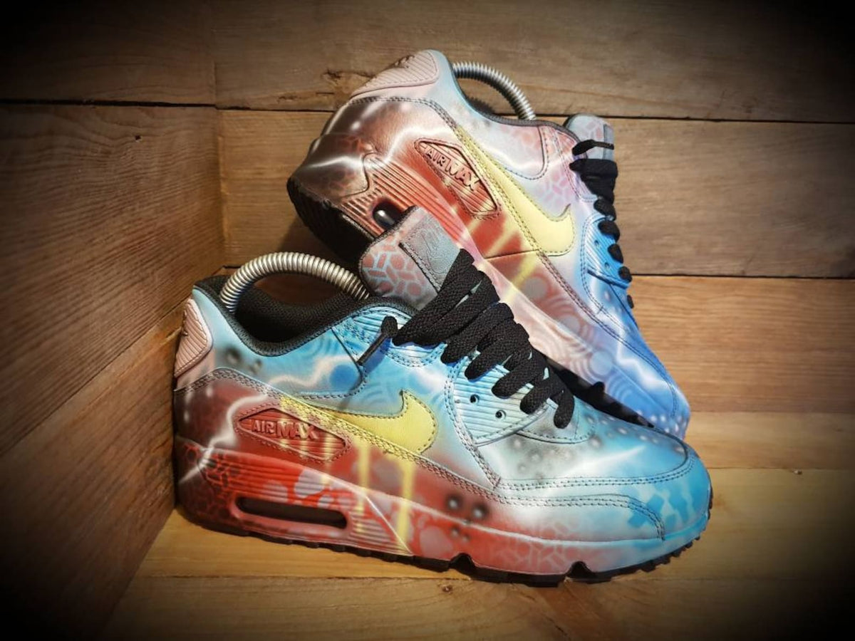 Custom Painted Air Max 90/Sneakers/Shoes/Kicks/Premium/Personalised/Red Blue Graffiti