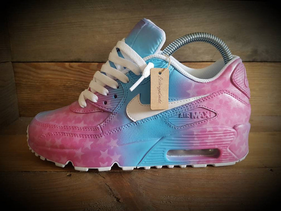 Custom Painted Air Max 90/Sneakers/Shoes/Kicks/Premium/Personalised/Pink Blended Stars