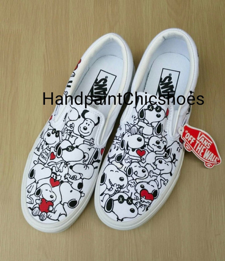 Hand-Painted Cartoon Dog Vans Slip-Ons: Custom Doodle Shoes