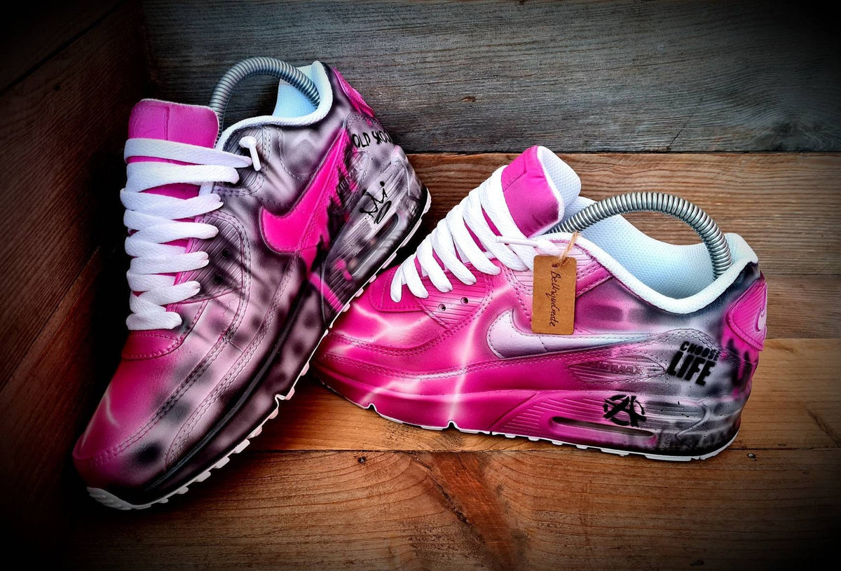 Custom Painted Air Max 90/Sneakers/Shoes/Kicks/Premium/Personalised/Pink Brick Art
