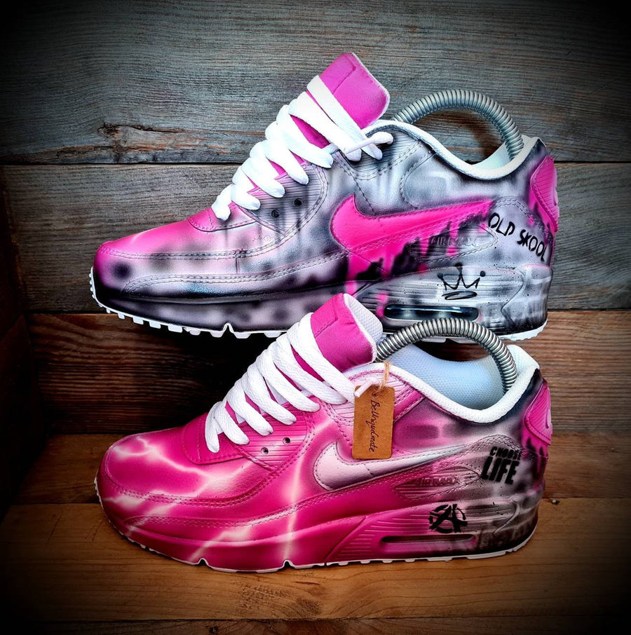 Custom Painted Air Max 90/Sneakers/Shoes/Kicks/Premium/Personalised/Pink Brick Art