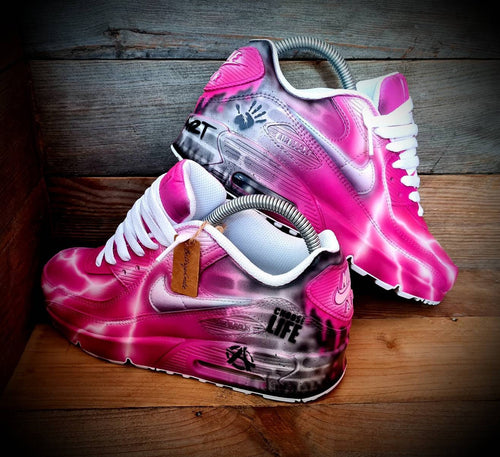 Custom Painted Air Max 90/Sneakers/Shoes/Kicks/Premium/Personalised/Pink Brick Art