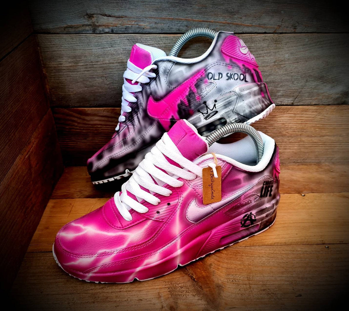 Custom Painted Air Max 90/Sneakers/Shoes/Kicks/Premium/Personalised/Pink Brick Art