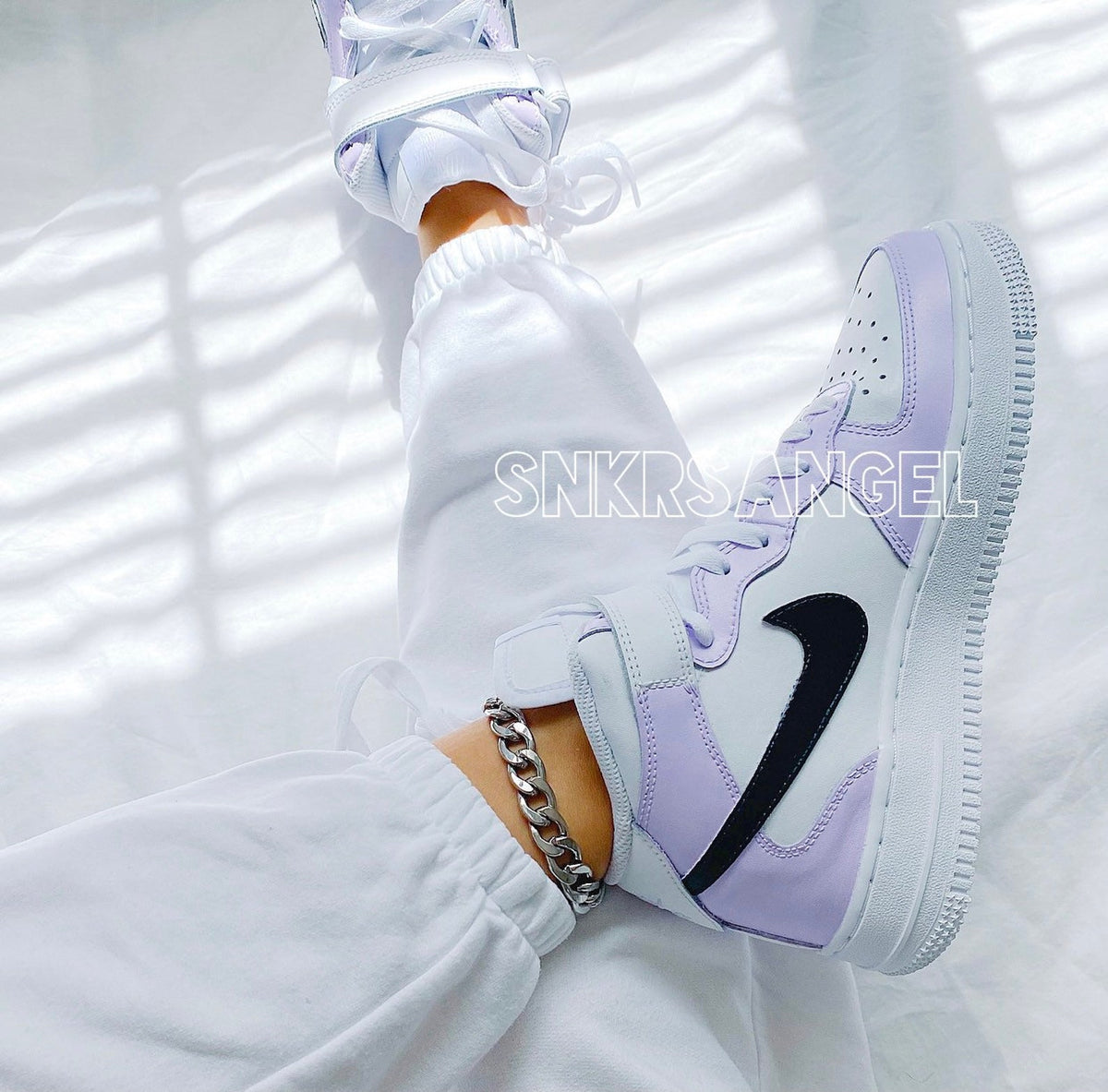 Custom nike air force 1 mid lilac black sneakers purple shoes