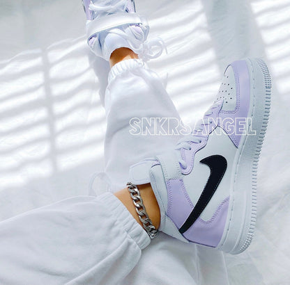 Custom nike air force 1 mid lilac black sneakers purple shoes