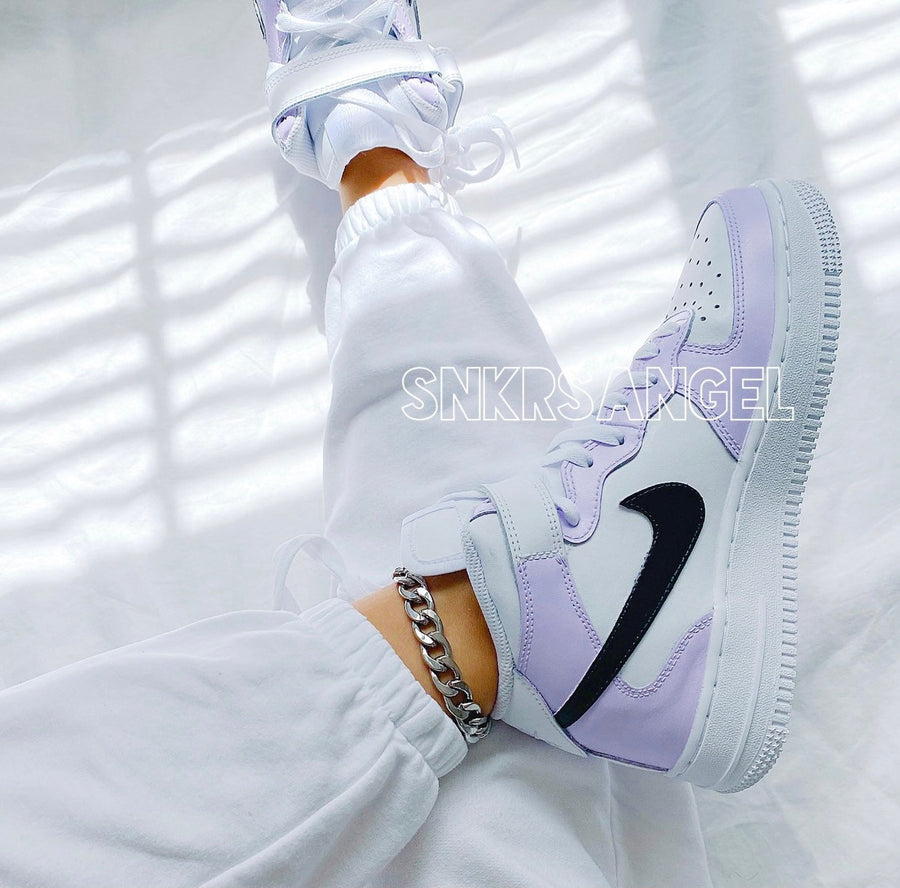 Custom nike air force 1 mid lilac black sneakers purple shoes