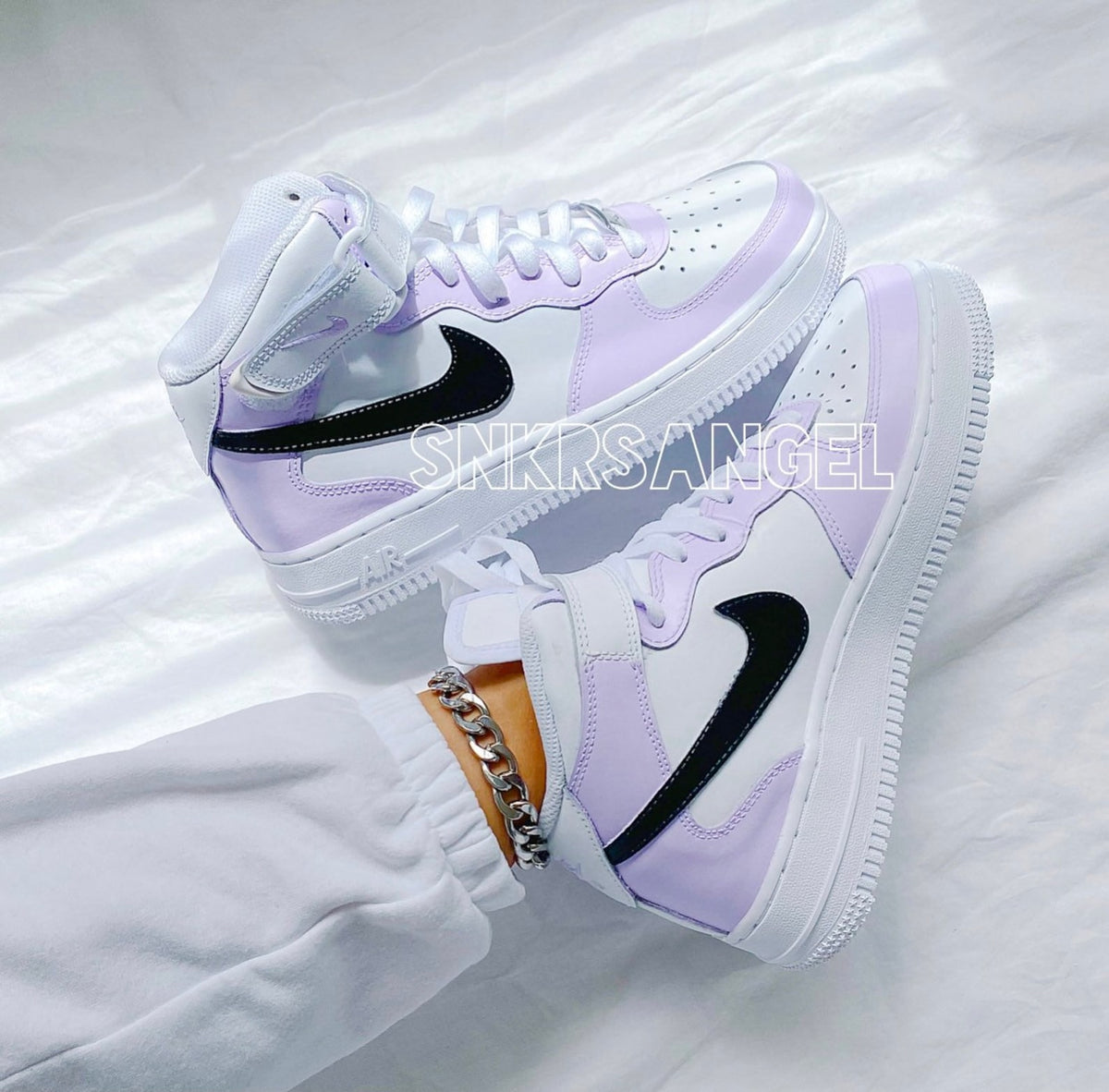 Custom nike air force 1 mid lilac black sneakers purple shoes