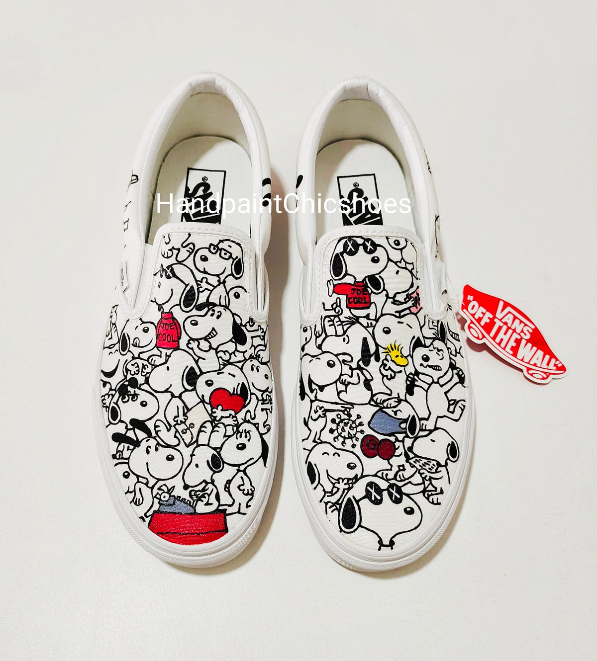 Hand-Painted Cartoon Dog Vans Slip-Ons: Custom Doodle Shoes