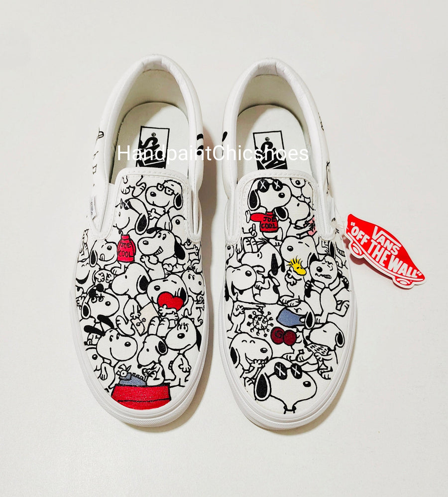 Hand-Painted Cartoon Dog Vans Slip-Ons: Custom Doodle Shoes