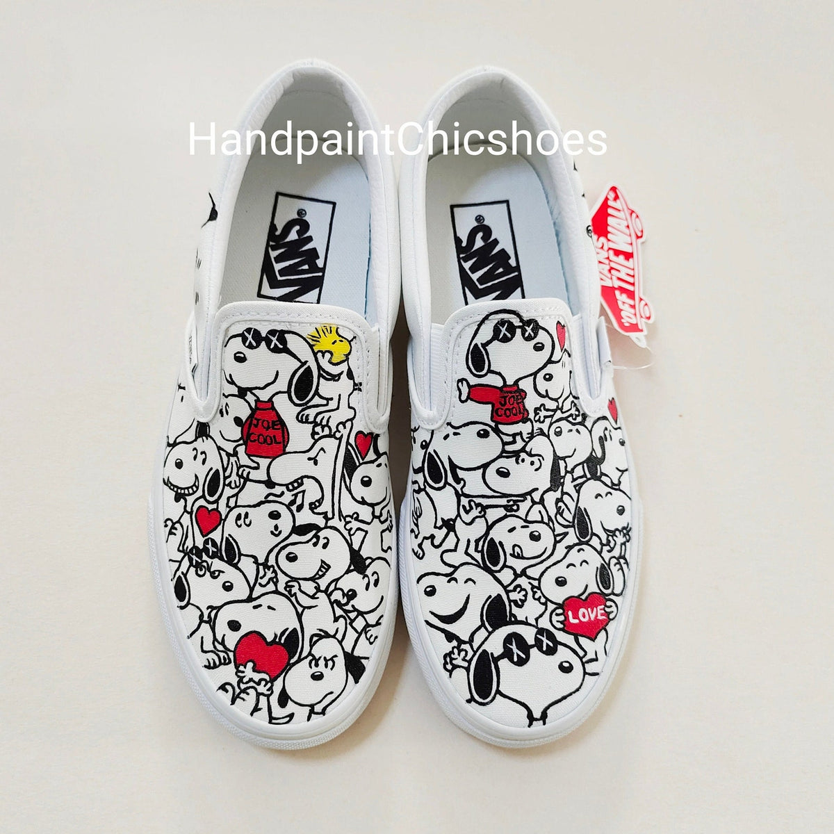 Hand-Painted Cartoon Dog Vans Slip-Ons: Custom Doodle Shoes