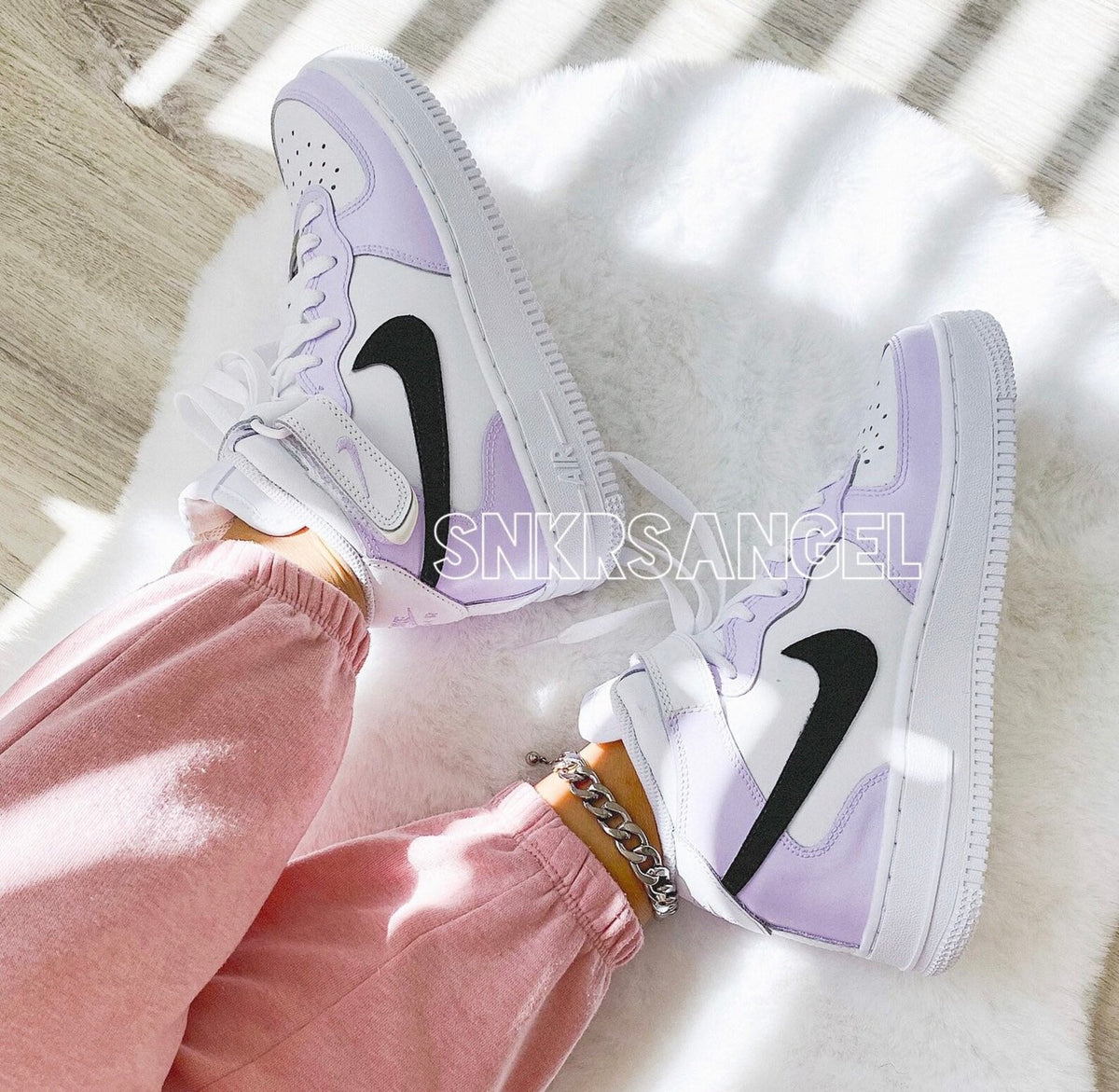 Custom nike air force 1 mid lilac black sneakers purple shoes