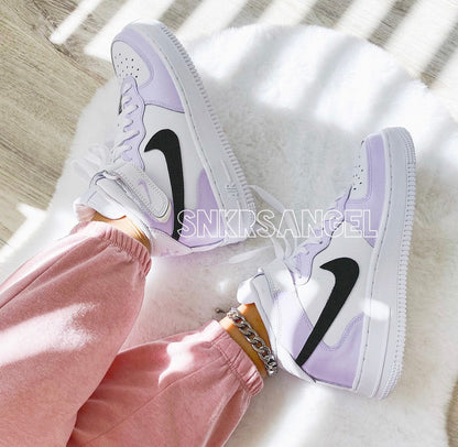 Custom nike air force 1 mid lilac black sneakers purple shoes