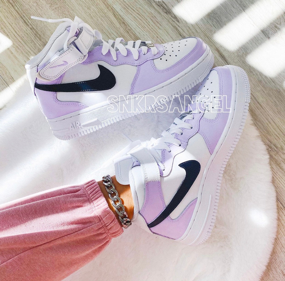 Custom nike air force 1 mid lilac black sneakers purple shoes