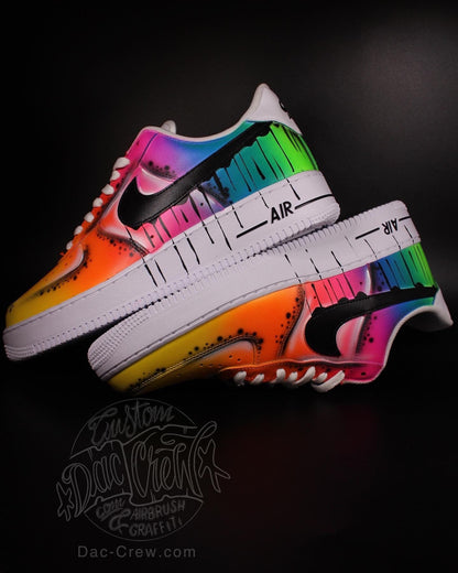 Custom Nike Air Force 1 “Neon Flash” unique and handpainted sneakers art