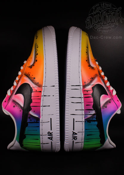 Custom Nike Air Force 1 “Neon Flash” unique and handpainted sneakers art