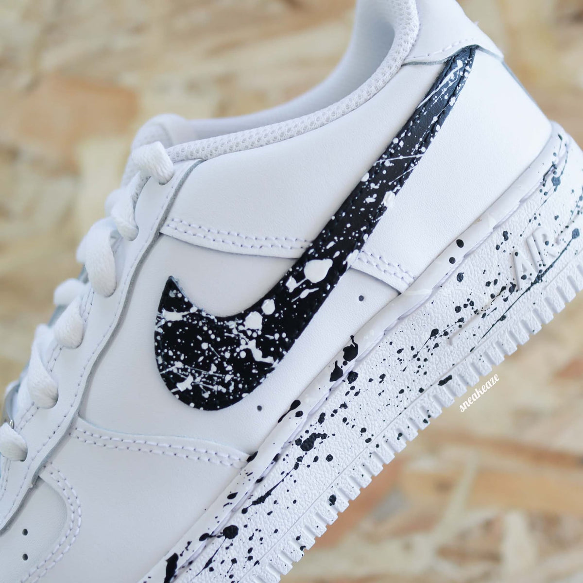 Air Force 1 Custom Splash Paint Splatter Black and White Unisex Sneakers