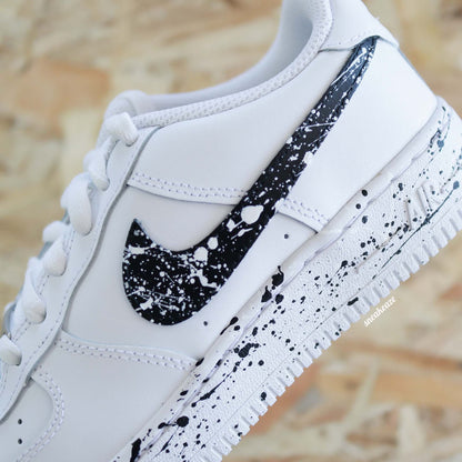 Air Force 1 Custom Splash Paint Splatter Black and White Unisex Sneakers