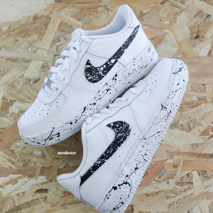 Air Force 1 Custom Splash Paint Splatter Black and White Unisex Sneakers