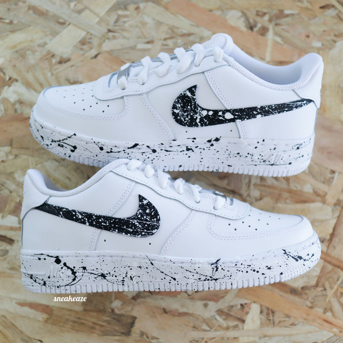 Air Force 1 Custom Splash Paint Splatter Black and White Unisex Sneakers