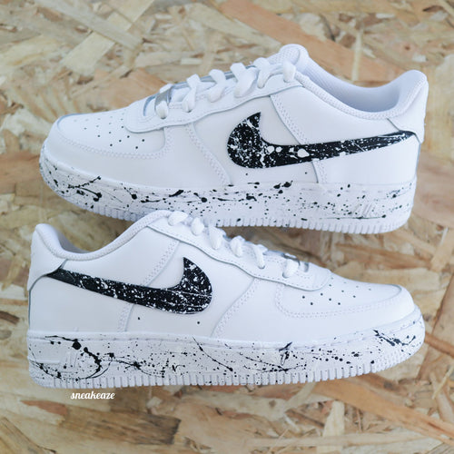 Air Force 1 Custom Splash Paint Splatter Black and White Unisex Sneakers
