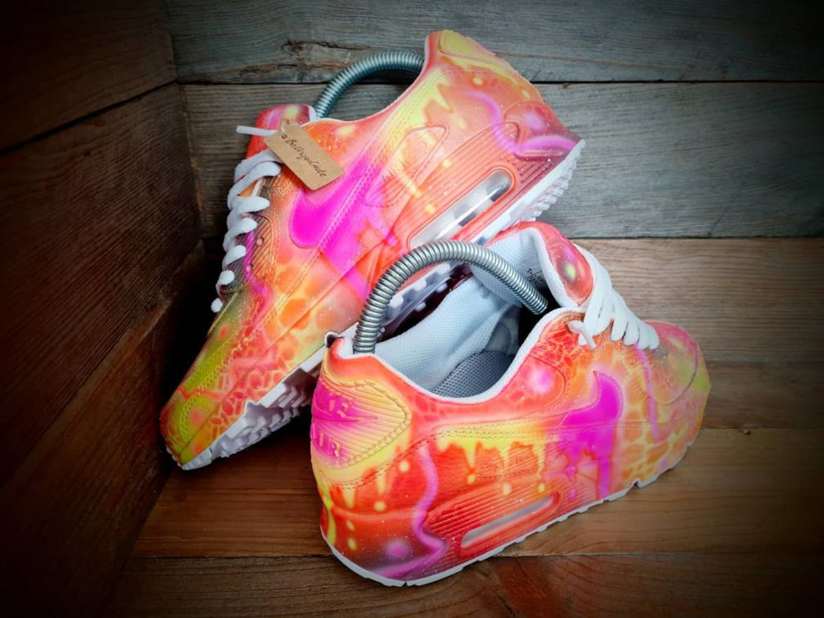 Custom Painted Air Max 90/Sneakers/Shoes/Kicks/Premium/Personalised/Orange-Yellow Graffiti