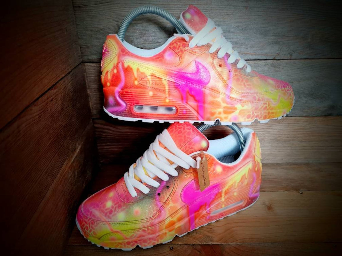 Custom Painted Air Max 90/Sneakers/Shoes/Kicks/Premium/Personalised/Orange-Yellow Graffiti