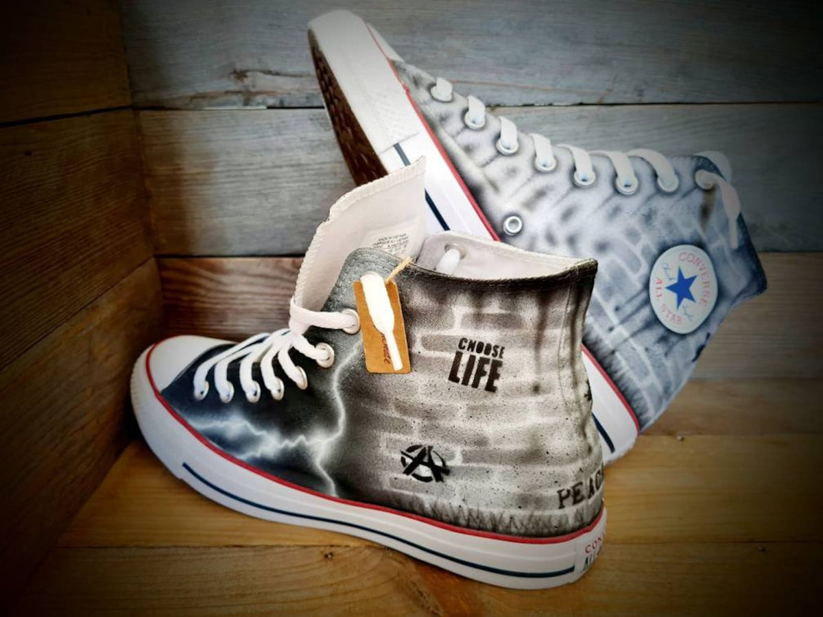 Custom Painted Chuck Taylor All Star Classic High Top/Sneakers/Shoes/Kicks/Premium/Personalised/Grey Brick Art