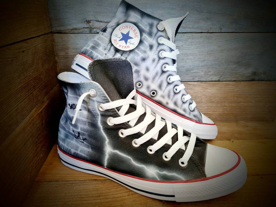 Custom Painted Chuck Taylor All Star Classic High Top/Sneakers/Shoes/Kicks/Premium/Personalised/Grey Brick Art