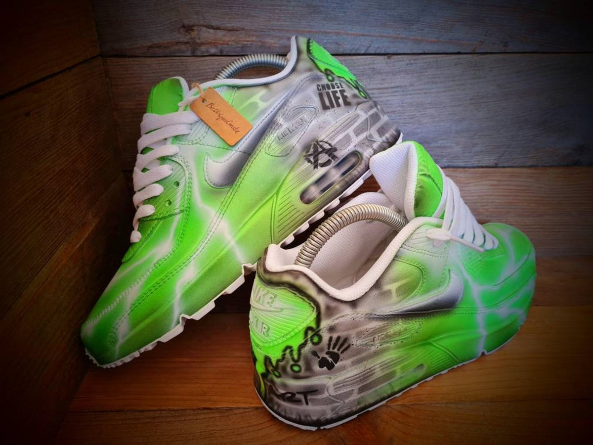 Custom Painted Air Max 90/Sneakers/Shoes/Kicks/Premium/Personalised/Green Brick Art