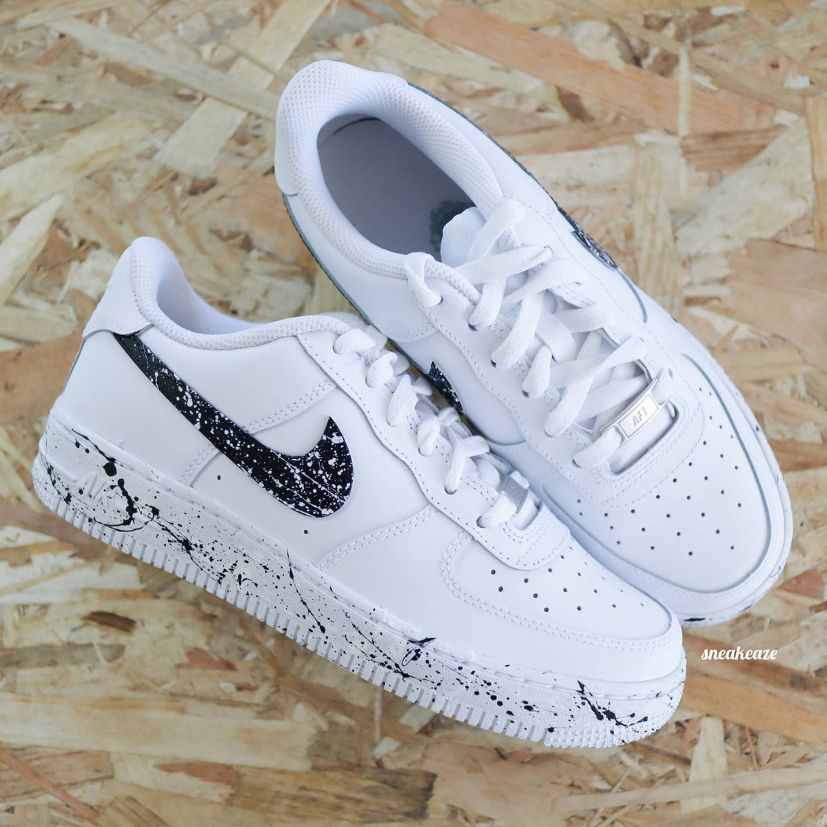 Air Force 1 Custom Splash Paint Splatter Black and White Unisex Sneakers