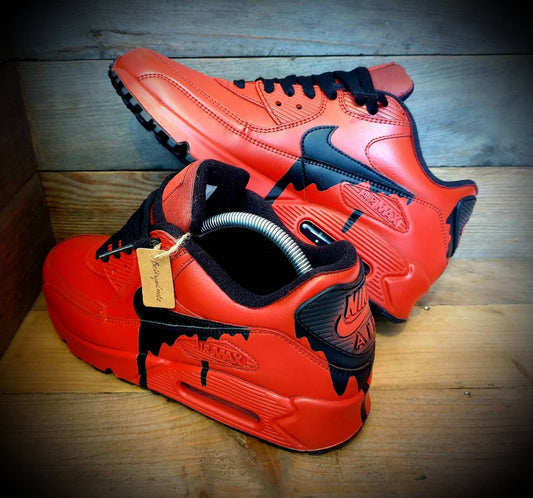 Custom Painted Air Max 90/Sneakers/Shoes/Kicks/Premium/Personalised/Classic Drip-Red