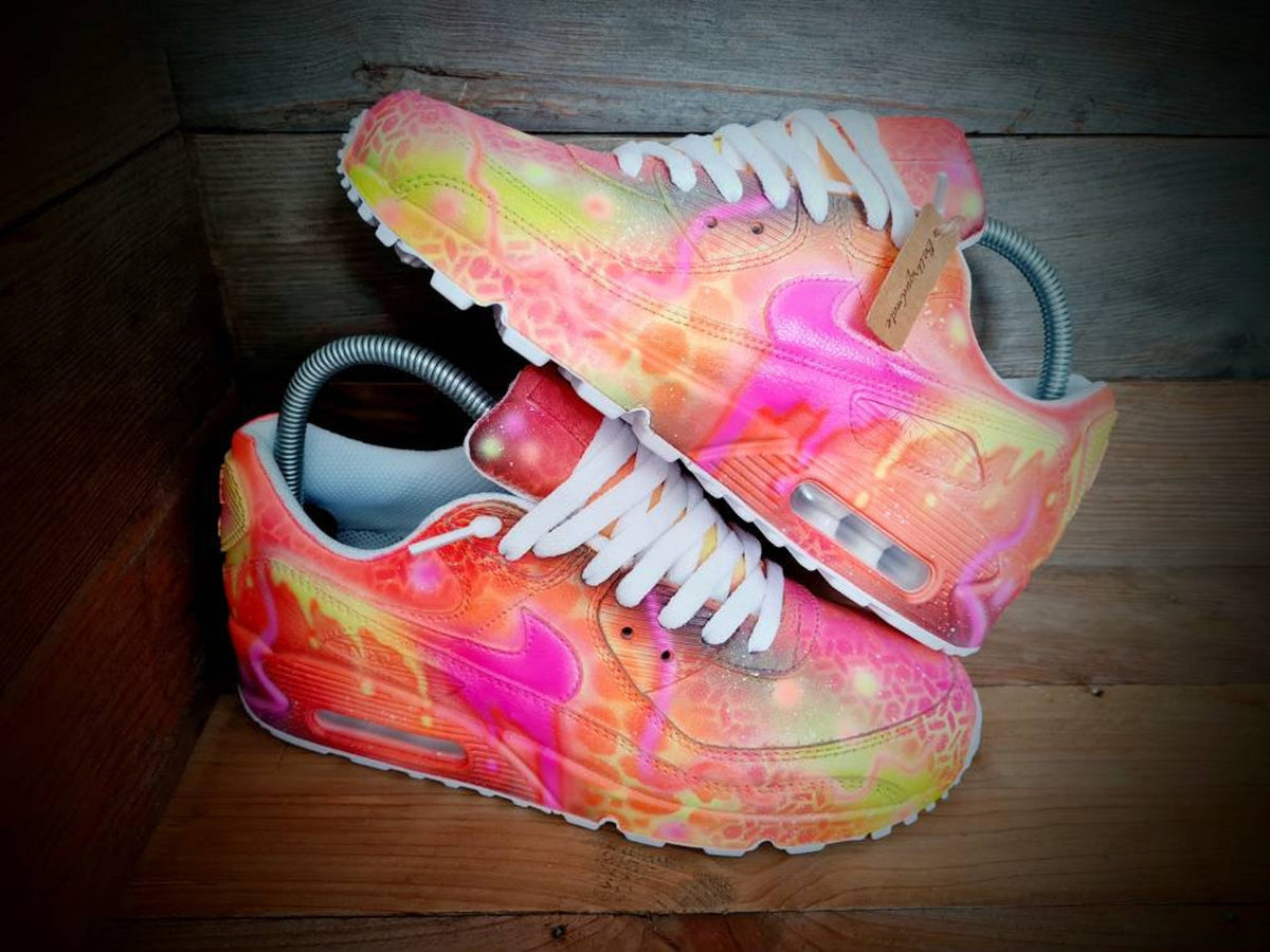 Custom Painted Air Max 90/Sneakers/Shoes/Kicks/Premium/Personalised/Orange-Yellow Graffiti