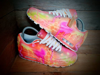 Custom Painted Air Max 90/Sneakers/Shoes/Kicks/Premium/Personalised/Orange-Yellow Graffiti