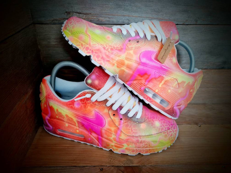 Custom Painted Air Max 90/Sneakers/Shoes/Kicks/Premium/Personalised/Orange-Yellow Graffiti