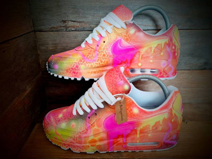 Custom Painted Air Max 90/Sneakers/Shoes/Kicks/Premium/Personalised/Orange-Yellow Graffiti