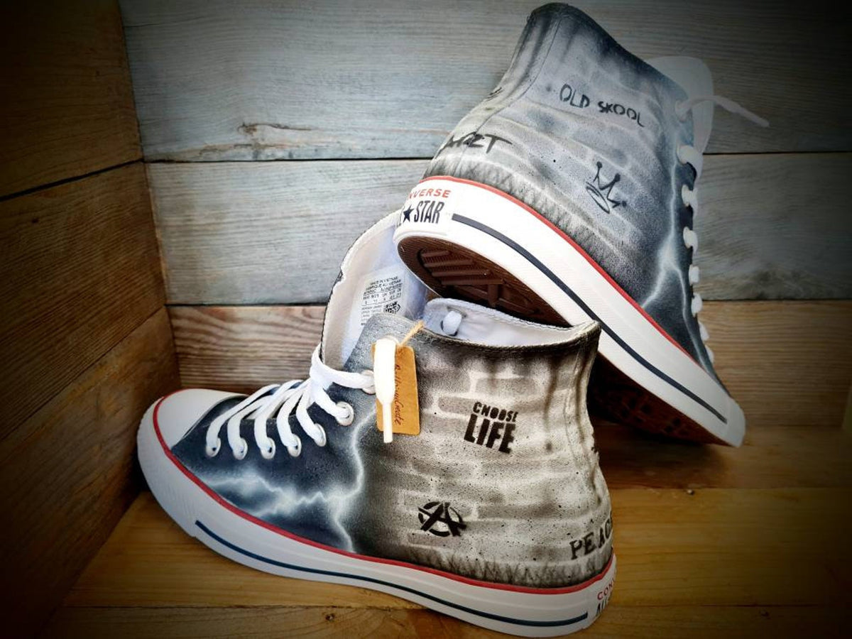 Custom Painted Chuck Taylor All Star Classic High Top/Sneakers/Shoes/Kicks/Premium/Personalised/Grey Brick Art
