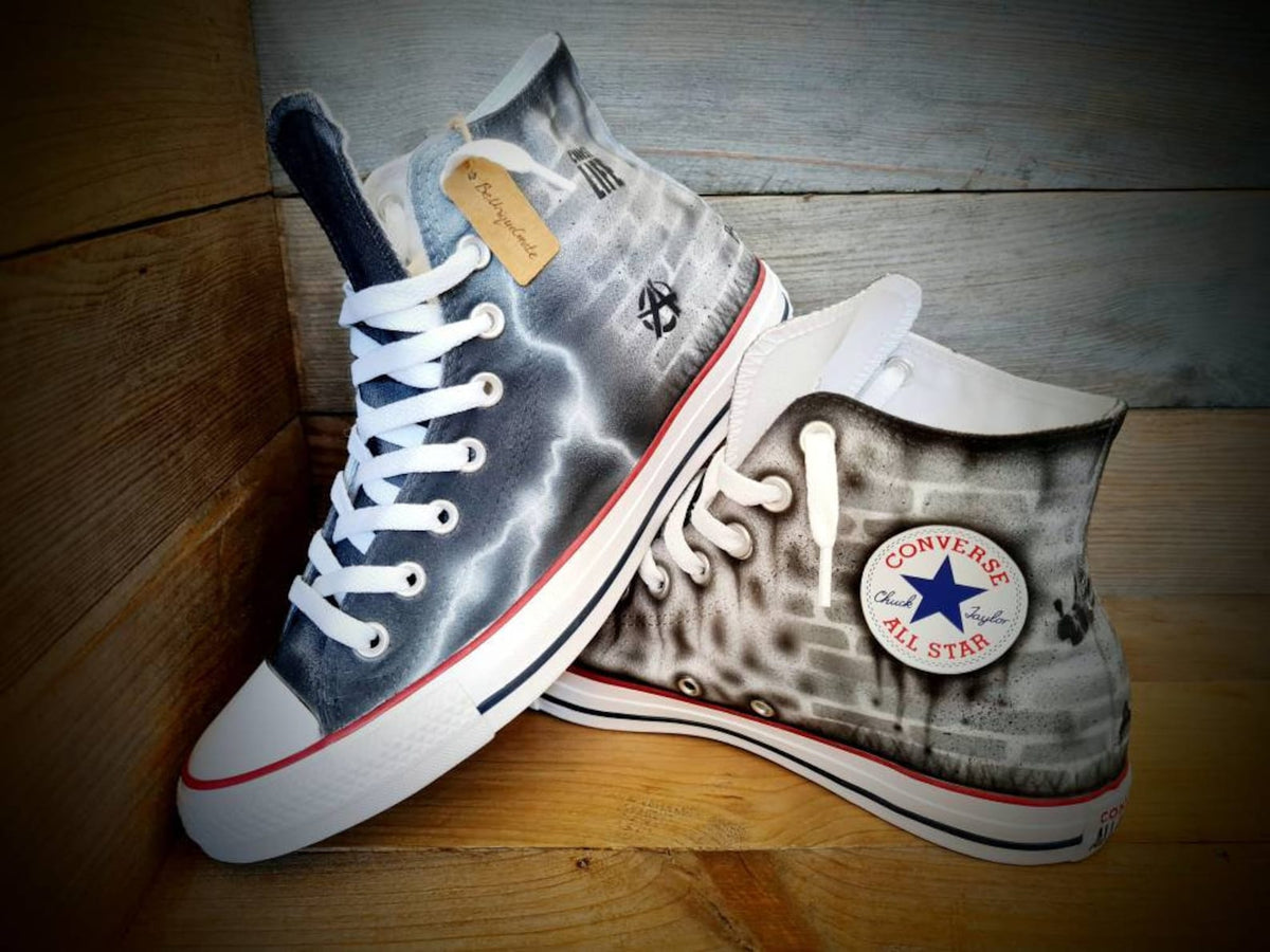 Custom Painted Chuck Taylor All Star Classic High Top/Sneakers/Shoes/Kicks/Premium/Personalised/Grey Brick Art
