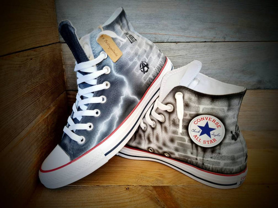 Custom Painted Chuck Taylor All Star Classic High Top/Sneakers/Shoes/Kicks/Premium/Personalised/Grey Brick Art