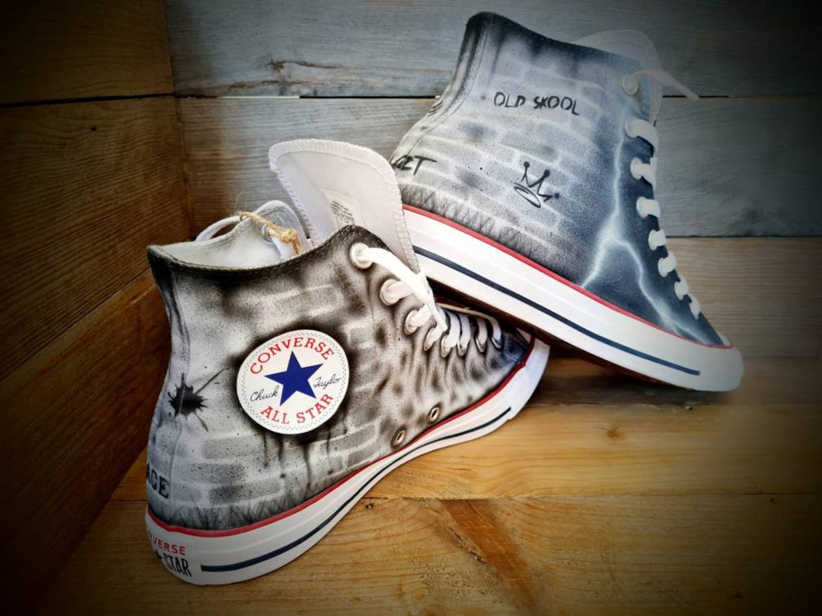 Custom Painted Chuck Taylor All Star Classic High Top/Sneakers/Shoes/Kicks/Premium/Personalised/Grey Brick Art
