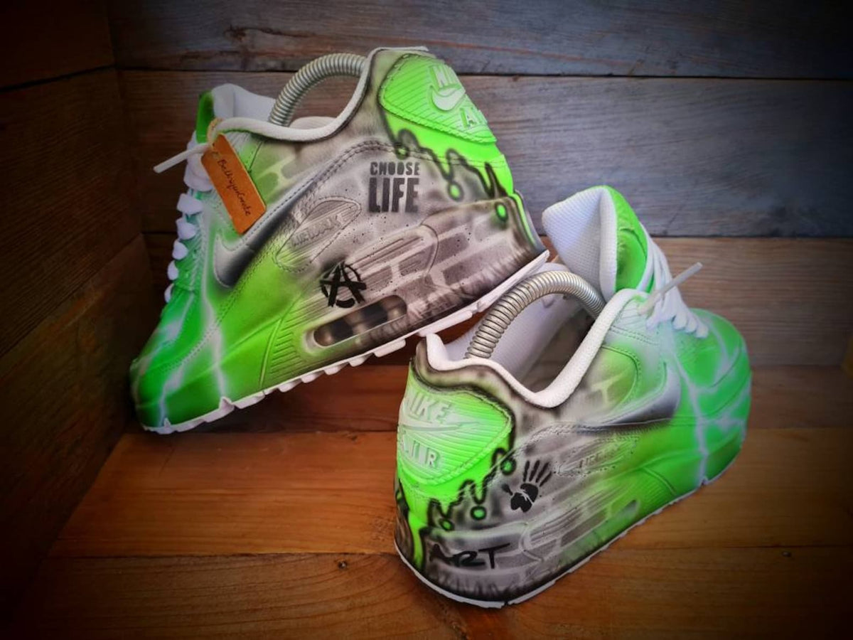 Custom Painted Air Max 90/Sneakers/Shoes/Kicks/Premium/Personalised/Green Brick Art