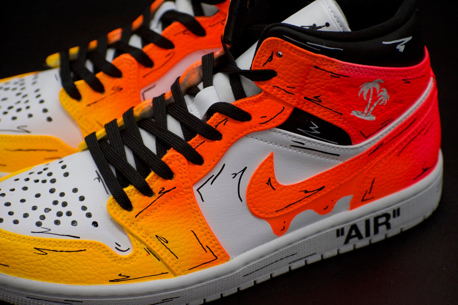Cartoon Sunset drip fade Jordan 1 mids