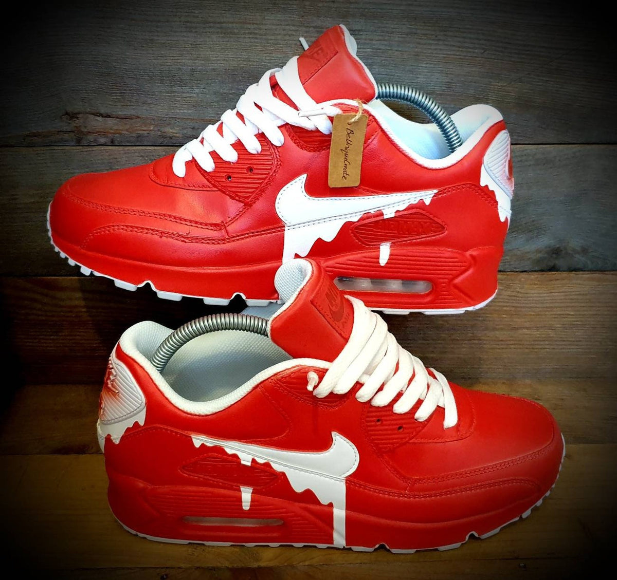 Custom Painted Air Max 90/Sneakers/Shoes/Kicks/Premium/Personalised/Classic Drip-Red