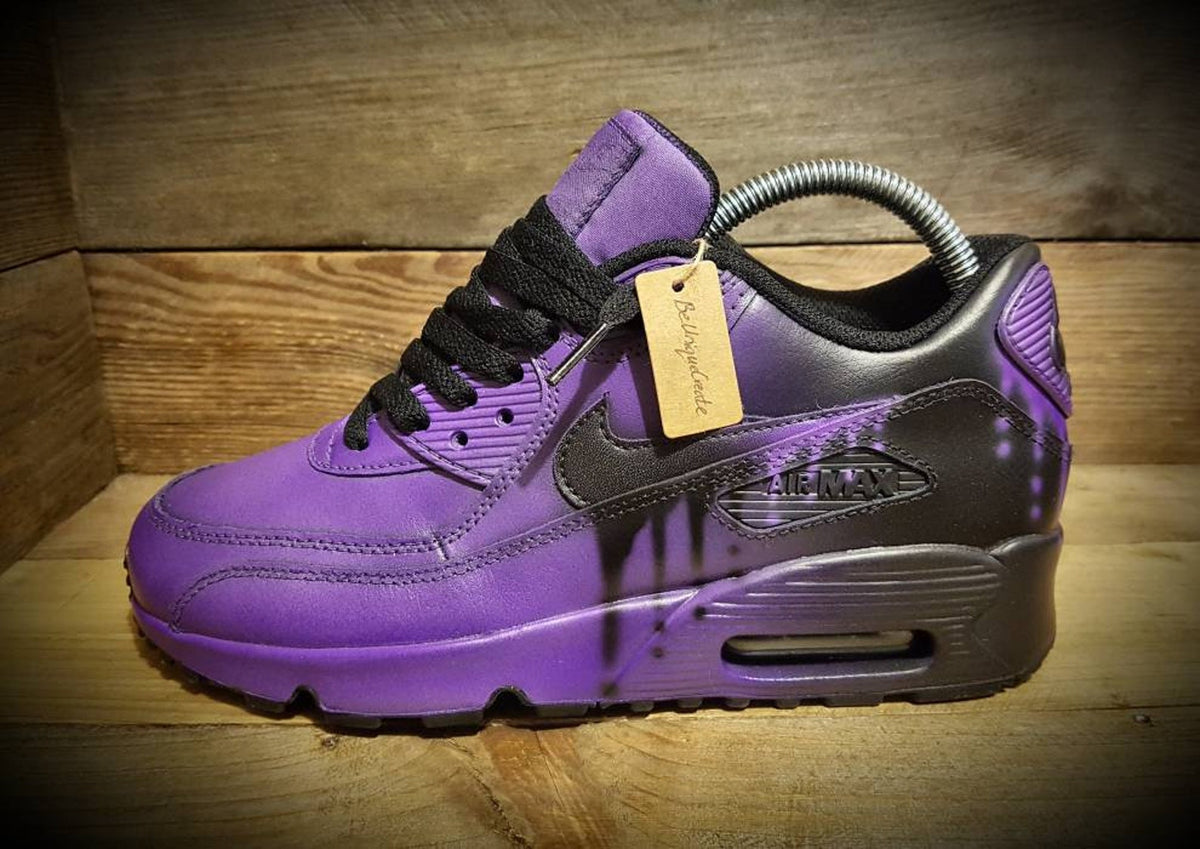 Custom Painted Air Max 90/Sneakers/Shoes/Kicks/Premium/Personalised/Black Fade-Purple