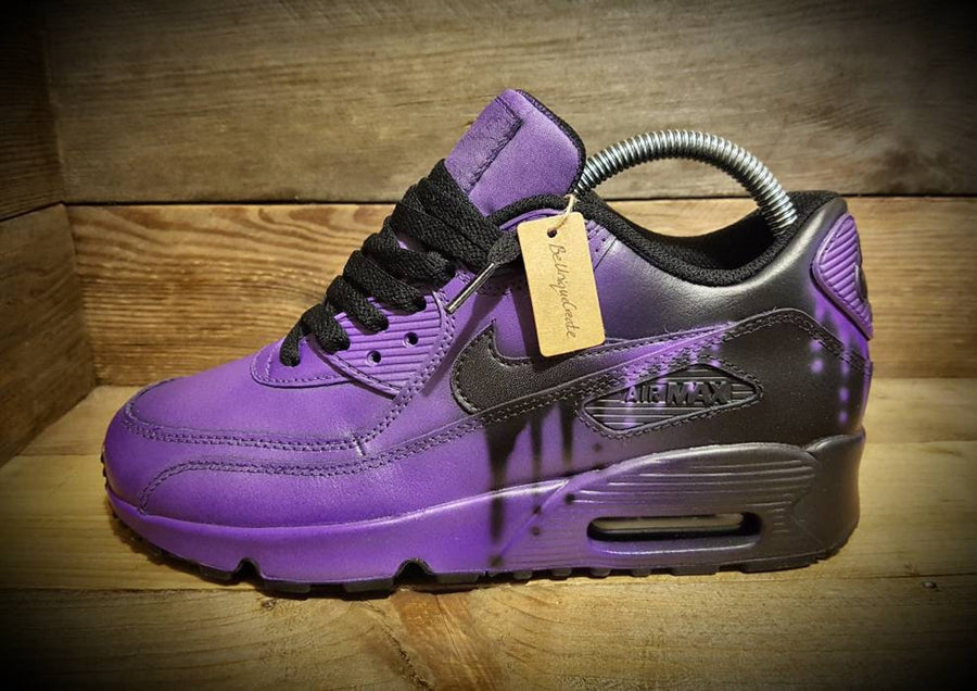 Custom Painted Air Max 90/Sneakers/Shoes/Kicks/Premium/Personalised/Black Fade-Purple