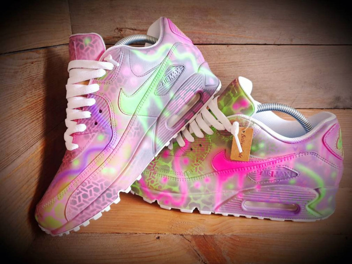 Custom Painted Air Max 90/Sneakers/Shoes/Kicks/Premium/Personalised/Pink-Purple Graffiti